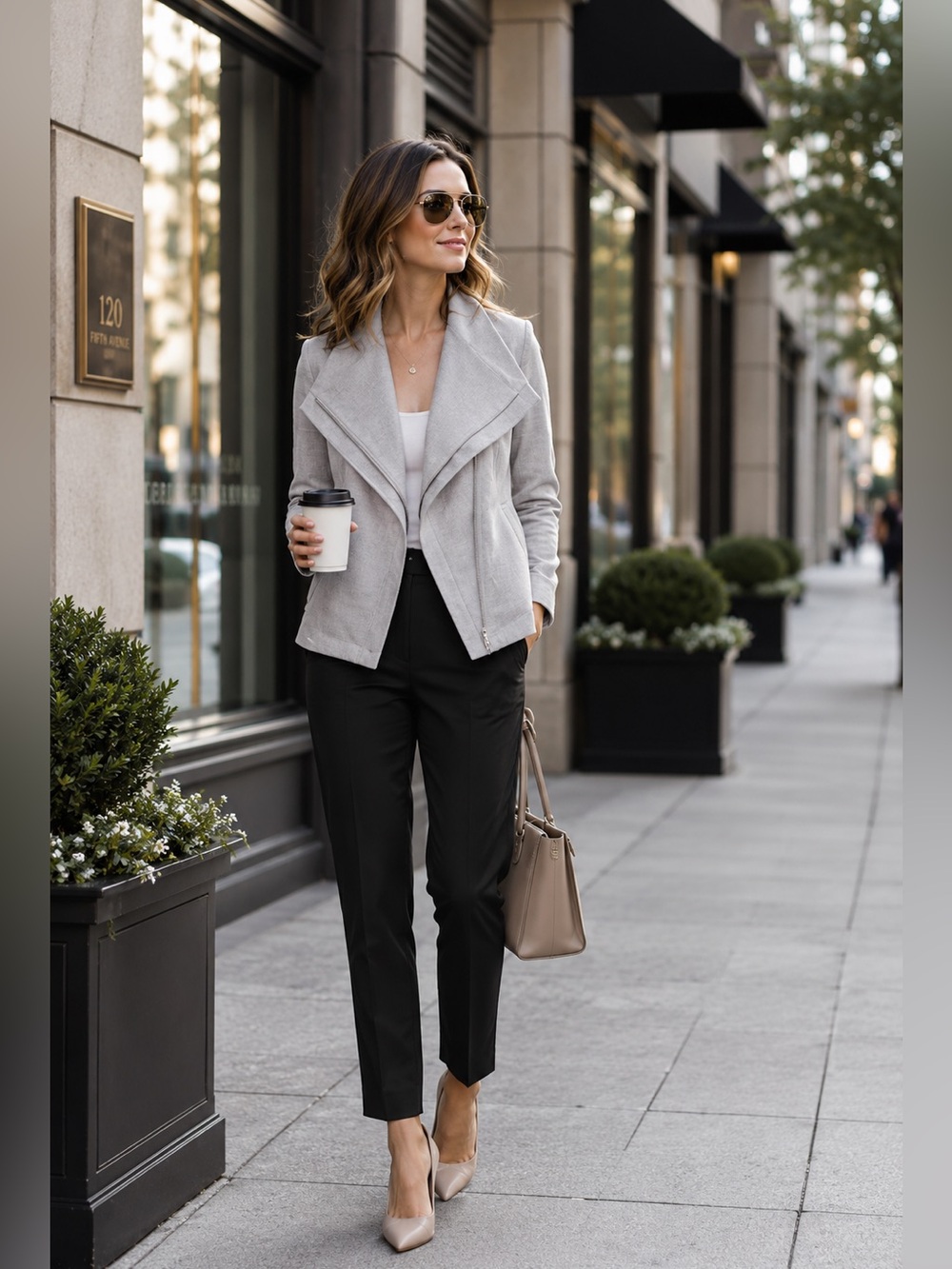 IMAN Women’s Light Gray Linen & Leather Collar Moto Jacket M